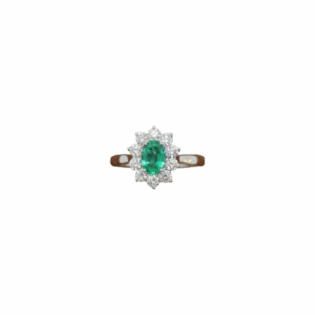 Bague Waskoll Marguerite en or blanc, émeraude ovale de Zambie et diamants